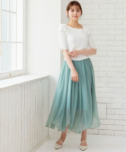 12Twelve Agenda（トゥエルブ　アジェンダ）の「アシメリブオフショル風5分袖ニットプルオーバー（ニット/セーター・レディース・ブラック/ラベンダー/サックスブルー/グレイッシュベージュ/オフホワイト/ピンク/ベージュ/グリーン・M）」の12枚目の写真