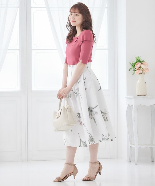 12Twelve Agenda（トゥエルブ　アジェンダ）の「アシメリブオフショル風5分袖ニットプルオーバー（ニット/セーター・レディース・ブラック/ラベンダー/サックスブルー/グレイッシュベージュ/オフホワイト/ピンク/ベージュ/グリーン・M）」の19枚目の写真