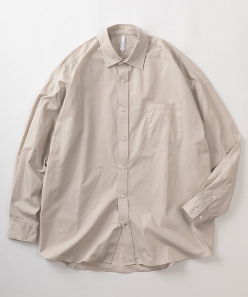 make a ray!（メイク ア レイ！）の「無地＆ストライプ柄 ビッグシルエット レギュラーカラー ブロード 長袖シャツ/オーバーサイズ（シャツ/ブラウス・メンズ・ベージュ/パープル/ブルー系その他/グリーン/ホワイト系その他/ホワイト/ブラック系その他/レモンイエロー/ブラック/サックスブルー・M/L/XL）」の6枚目の写真