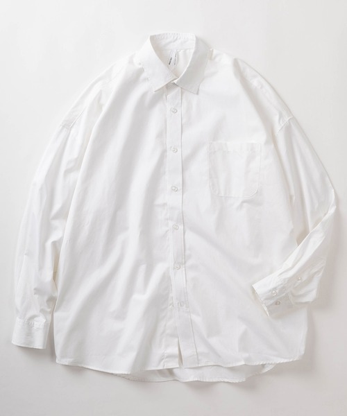 make a ray!（メイク ア レイ！）の「無地＆ストライプ柄 ビッグシルエット レギュラーカラー ブロード 長袖シャツ/オーバーサイズ（シャツ/ブラウス・メンズ・ベージュ/パープル/ブルー系その他/グリーン/ホワイト系その他/ホワイト/ブラック系その他/レモンイエロー/ブラック/サックスブルー・M/L/XL）」の2枚目の写真