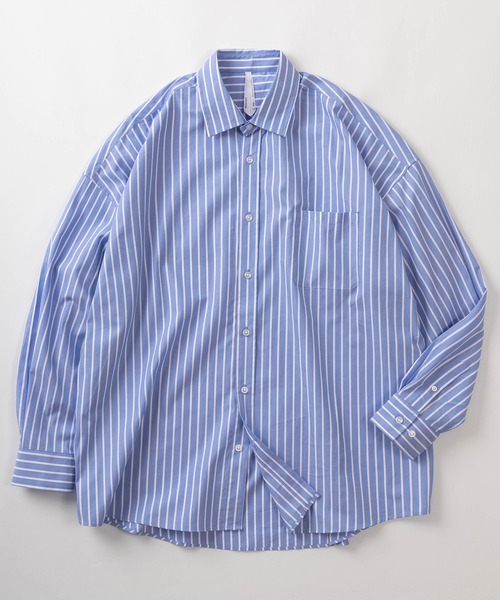 make a ray!（メイク ア レイ！）の「無地＆ストライプ柄 ビッグシルエット レギュラーカラー ブロード 長袖シャツ/オーバーサイズ（シャツ/ブラウス・メンズ・ベージュ/パープル/ブルー系その他/グリーン/ホワイト系その他/ホワイト/ブラック系その他/レモンイエロー/ブラック/サックスブルー・M/L/XL）」の8枚目の写真