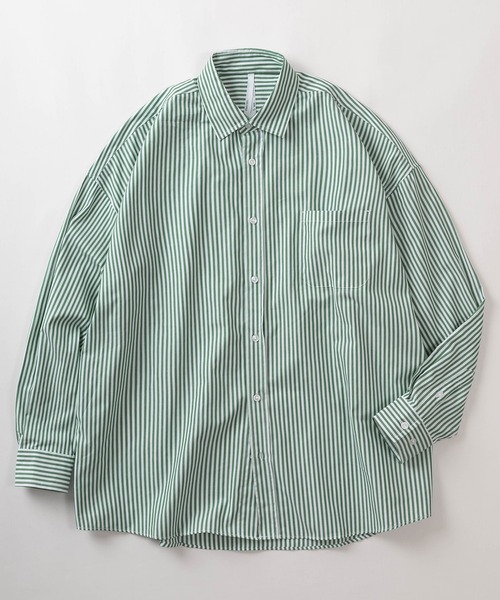 make a ray!（メイク ア レイ！）の「無地＆ストライプ柄 ビッグシルエット レギュラーカラー ブロード 長袖シャツ/オーバーサイズ（シャツ/ブラウス・メンズ・ベージュ/パープル/ブルー系その他/グリーン/ホワイト系その他/ホワイト/ブラック系その他/レモンイエロー/ブラック/サックスブルー・M/L/XL）」の7枚目の写真