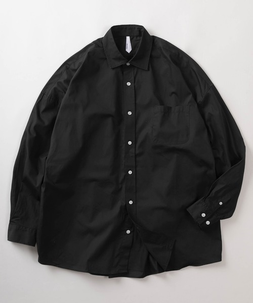 make a ray!（メイク ア レイ！）の「無地＆ストライプ柄 ビッグシルエット レギュラーカラー ブロード 長袖シャツ/オーバーサイズ（シャツ/ブラウス・メンズ・ベージュ/パープル/ブルー系その他/グリーン/ホワイト系その他/ホワイト/ブラック系その他/レモンイエロー/ブラック/サックスブルー・M/L/XL）」の4枚目の写真