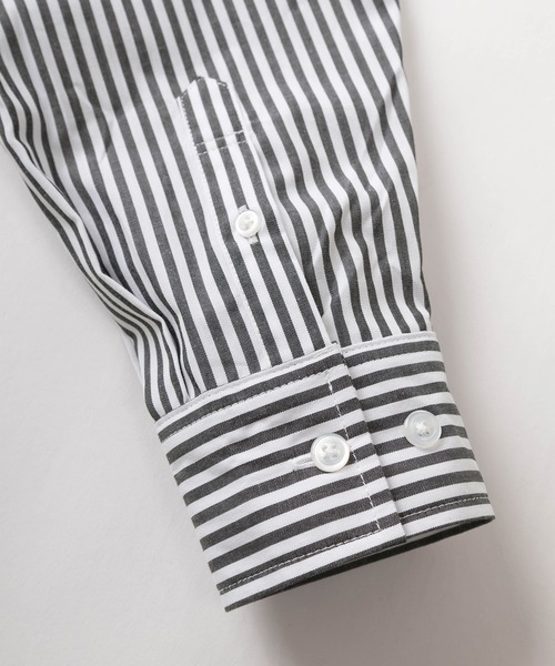 make a ray!（メイク ア レイ！）の「無地＆ストライプ柄 ビッグシルエット レギュラーカラー ブロード 長袖シャツ/オーバーサイズ（シャツ/ブラウス・メンズ・ベージュ/パープル/ブルー系その他/グリーン/ホワイト系その他/ホワイト/ブラック系その他/レモンイエロー/ブラック/サックスブルー・M/L/XL）」の18枚目の写真