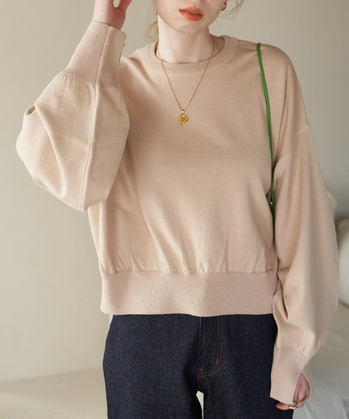 hinari（ヒナリ）の「袖スリットニットプルオーバー（ニット/セーター・レディース・ベージュ/ネイビー/アイボリー/ピンク・FREE）」の6枚目の写真