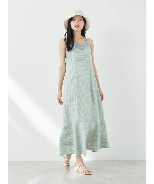 earth music&ecology（アースミュージックアンドエコロジー）の「チェックマーメイドキャミワンピース（ワンピース・レディース・ブラック/グリーン/サックスブルー・FREE）」の19枚目の写真