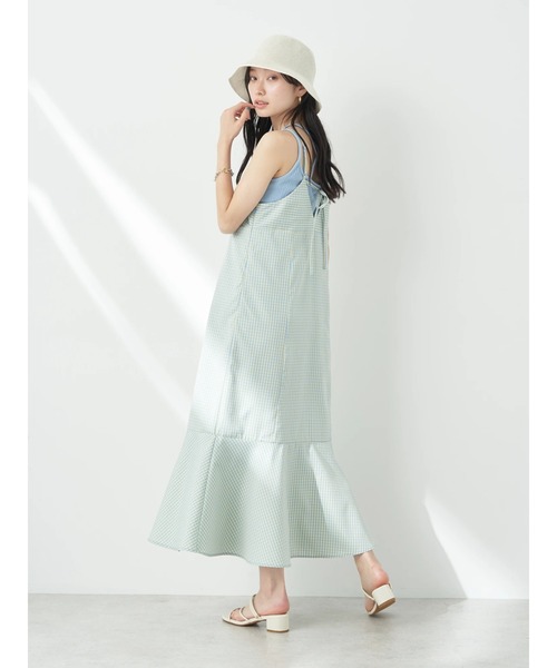 earth music&ecology（アースミュージックアンドエコロジー）の「チェックマーメイドキャミワンピース（ワンピース・レディース・ブラック/グリーン/サックスブルー・FREE）」の9枚目の写真