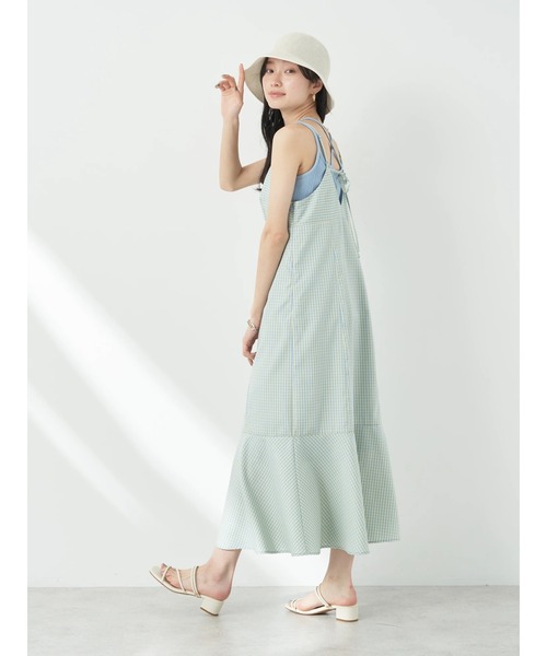 earth music&ecology（アースミュージックアンドエコロジー）の「チェックマーメイドキャミワンピース（ワンピース・レディース・ブラック/グリーン/サックスブルー・FREE）」の6枚目の写真
