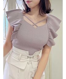 クロスラッフルニットトップス