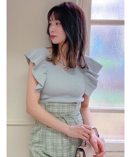 ニット セーター ラッフルニットトップス レディース styling/ ニット セーター ラッフルニットベアトップ レディース