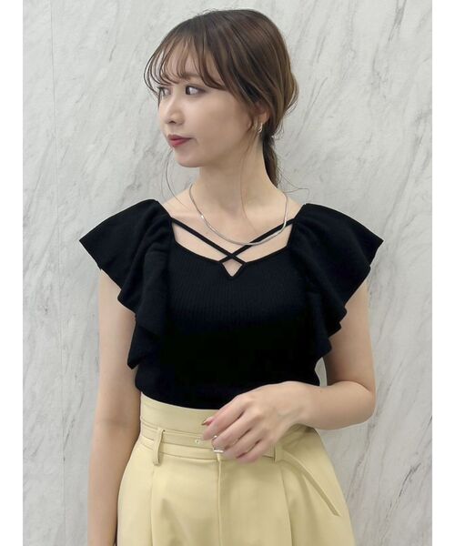 専用♡新品定価6万円タグ付き イタリア製 ラッフルフリル白ニットアウター ラッフルフリルスカーフニットトップス[品番：MKSW0052847