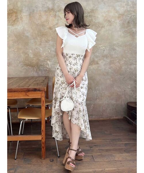 ニット セーター ラッフルニットトップス レディース styling/ ニット セーター ラッフルニットベアトップ レディース