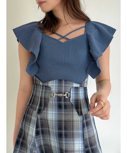 ニット セーター ラッフルニットトップス レディース styling/ ニット セーター ラッフルニットベアトップ レディース