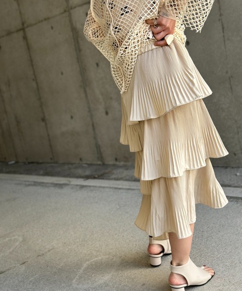 LVEU.(ラブユ.)の「【LVEU.】アシンメトリープリーツティアードスカート / ボトムス スカート ティアード プリーツ アシンメトリー アシメ ミモレ ブラック ベージュ(スカート・レディース・ベージュ/ブラック・FREE)」の16枚目の写真