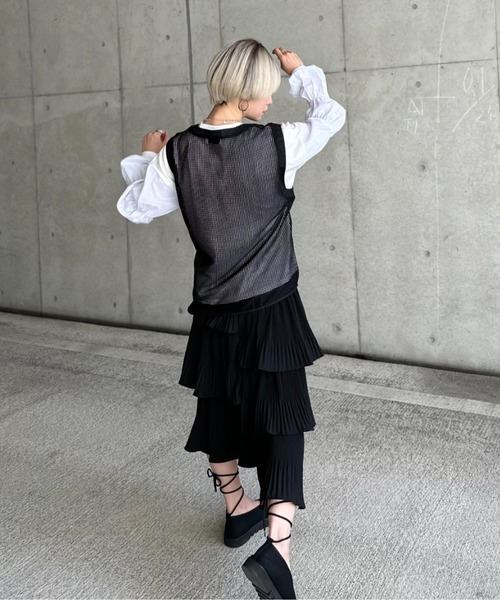 LVEU.(ラブユ.)の「【LVEU.】アシンメトリープリーツティアードスカート / ボトムス スカート ティアード プリーツ アシンメトリー アシメ ミモレ ブラック ベージュ(スカート・レディース・ベージュ/ブラック・FREE)」の18枚目の写真