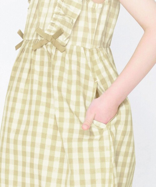 BRANSHES(ブランシェス)の「【ペア/お揃い】シャンブレーギンガムチェック半袖ワンピース(ワンピース・キッズ・ベージュ/ブラック・130/90/110/120/100)」の13枚目の写真