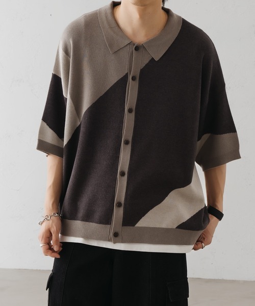 epnok（エプノック）の「アシンメトリールーズニットシャツ（シャツ/ブラウス・メンズ・ブラウン/ブラック/グレイッシュベージュ・SMALL/MEDIUM/LARGE）」の3枚目の写真