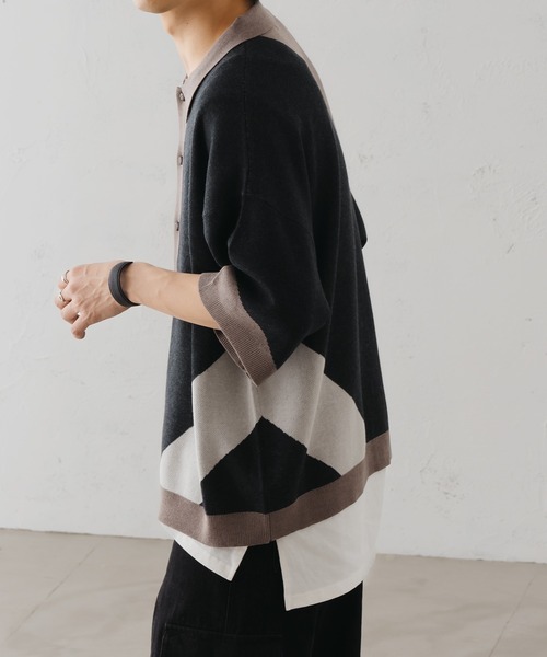 epnok（エプノック）の「アシンメトリールーズニットシャツ（シャツ/ブラウス・メンズ・ブラウン/ブラック/グレイッシュベージュ・SMALL/MEDIUM/LARGE）」の7枚目の写真