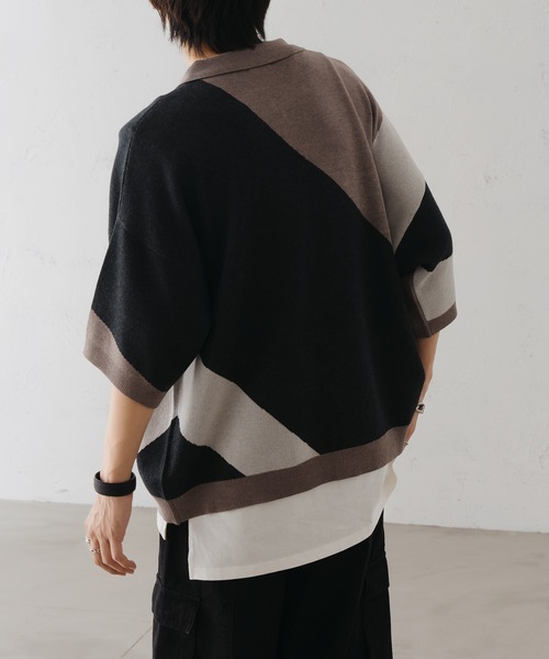 epnok（エプノック）の「アシンメトリールーズニットシャツ（シャツ/ブラウス・メンズ・ブラウン/ブラック/グレイッシュベージュ・SMALL/MEDIUM/LARGE）」の8枚目の写真