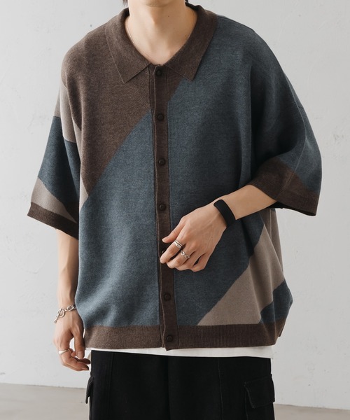 epnok（エプノック）の「アシンメトリールーズニットシャツ（シャツ/ブラウス・メンズ・ブラウン/ブラック/グレイッシュベージュ・SMALL/MEDIUM/LARGE）」の16枚目の写真