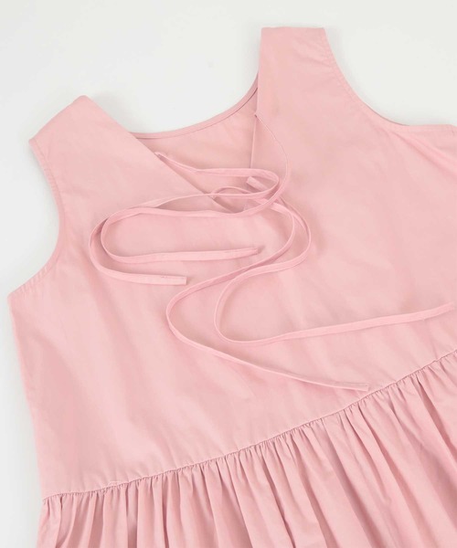 バックリボンギャザーノースリーブワンピース