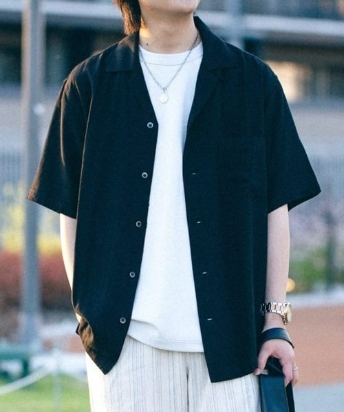 BACK NUMBER(バックナンバー)の「【BACK NUMBER】レーヨン麻半袖シャツ(シャツ/ブラウス・メンズ・オレンジ/ブラック/オフホワイト・L/M/XL)」の1枚目の写真