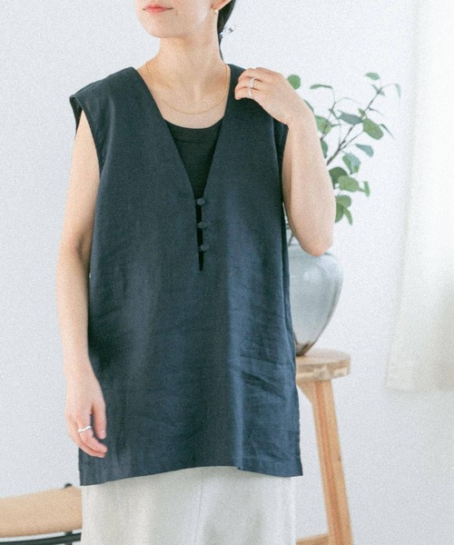 FORK&SPOON（フォークアンドスプーン）の「FORK&SPOON　リネンノースリーブプルオーバー（その他トップス・レディース・ブルー系その他/オートミール・1）」の10枚目の写真