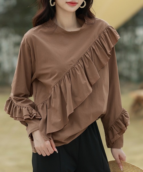 TeddyShop(テディショップ)の「【UVカット率 99%以上】レディース水着 フロント&袖フリルラッシュガードトップス+内スリットテーパードパンツ 上下2点セット(ラッシュガード・レディース・ライトベージュ/ブラウン/ブラック/ネイビー・M/L)」の22枚目の写真