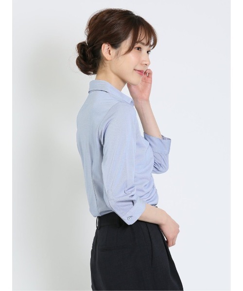 m.f.editorial(エムエフエディトリアル)の「m.f.エディトリアル レディース ノーアイロンストレッチ スキッパーギャザー ビジネスドレス7分袖ニットブラウス(ビジネスシャツ・レディース・ネイビー・X-LARGE/MEDIUM/LARGE/S)」の17枚目の写真