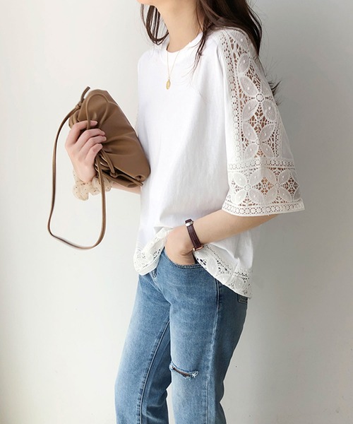 ANOTHER S(アナザーエス)の「半袖花柄刺繍レーストップス(シャツ/ブラウス・レディース・ピンク/グレー/ブラック/ホワイト・FREE)」の2枚目の写真