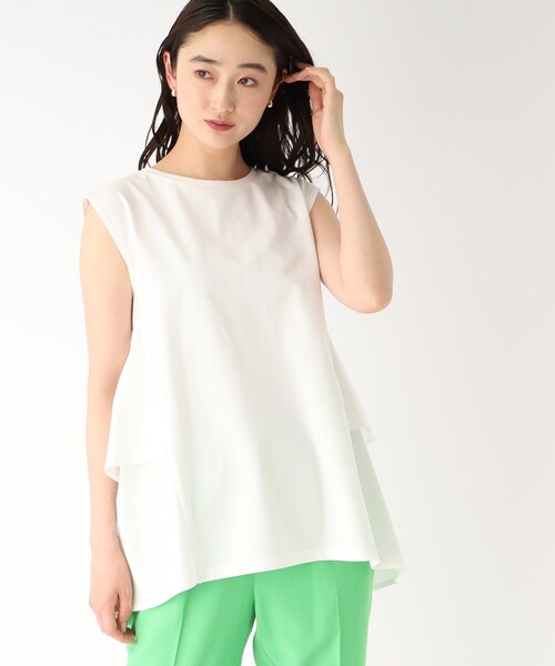 OPAQUE.CLIP（オペークドットクリップ）の「◆ティアードドッキングカットソー【イージーケア/洗濯機洗い可】（Tシャツ/カットソー・レディース・サンドベージュ/チャコールグレー/オフホワイト/ブラック・36/38/40）」の2枚目の写真