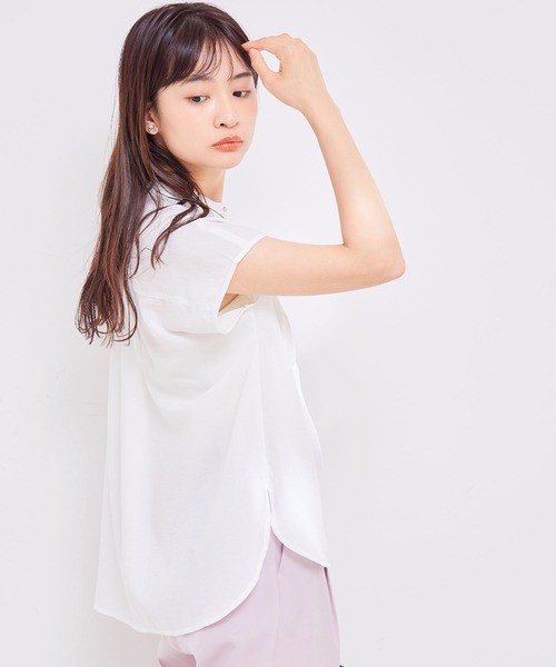 【接触冷感・洗える】気流染ピンタックフレンチスリーブブラウス
