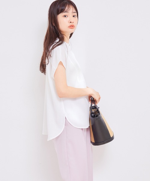 【接触冷感・洗える】気流染ピンタックフレンチスリーブブラウス