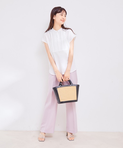 【接触冷感・洗える】気流染ピンタックフレンチスリーブブラウス