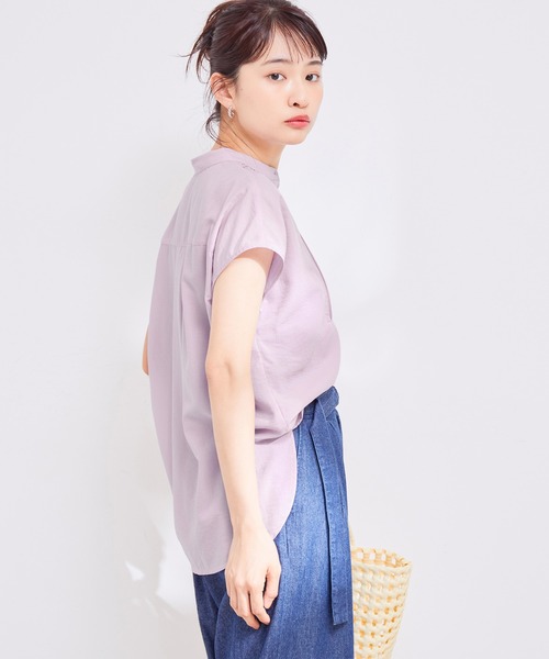 【接触冷感・洗える】気流染ピンタックフレンチスリーブブラウス