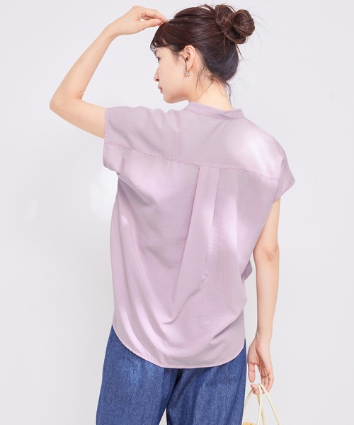 【接触冷感・洗える】気流染ピンタックフレンチスリーブブラウス