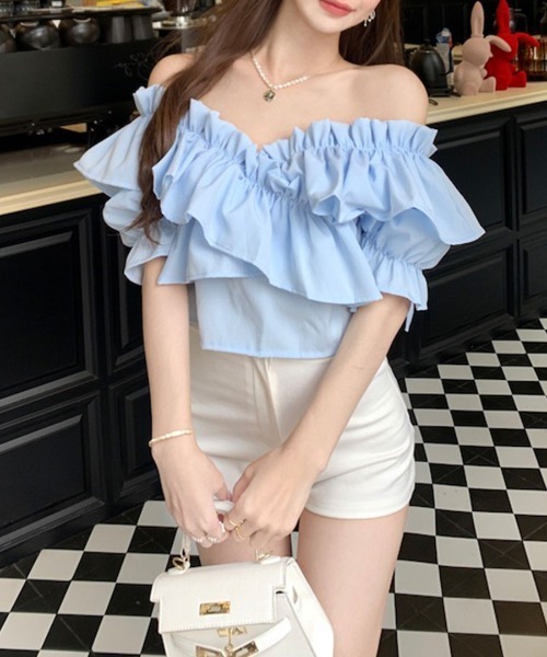 BPN 姫袖オフショルトップス BPN 姫袖オフショルトップス タックドレープオフショルTOPS(M