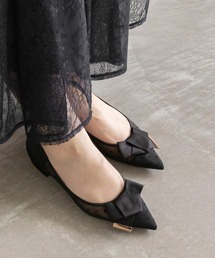 サテンリボンシアーフラットパンプス