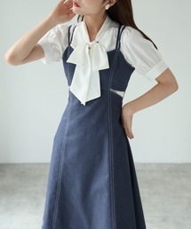 【ZOZO限定】ステッチ入りカットアウトデニムライクキャミワンピース