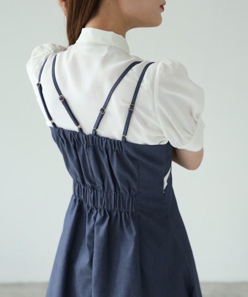 tocco closet(トッコ クローゼット)の「【ZOZO限定】ステッチ入りカットアウトデニムライクキャミワンピース(ワンピース・レディース・インディゴブルー/ブラック・M)」の5枚目の写真