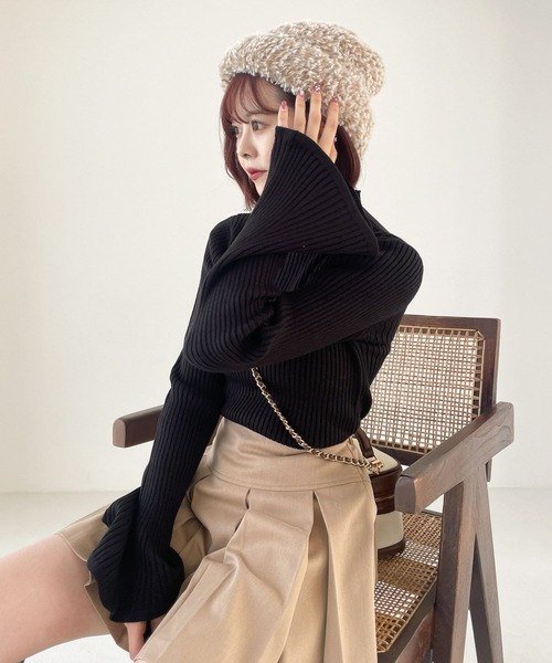 Heather（ヘザー）の「エコファーニットワッチ　967126（ニットキャップ/ビーニー・レディース・ベージュ/ブラック・ONE SIZE）」の6枚目の写真