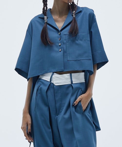 STUDIOUS（ステュディオス）の「【STUDIOUS/ステュディオス】オープンカラーシャツ〈セットアップ対応〉（シャツ/ブラウス・レディース・ブラック/グレー/ダークブルー・FREE）」の3枚目の写真