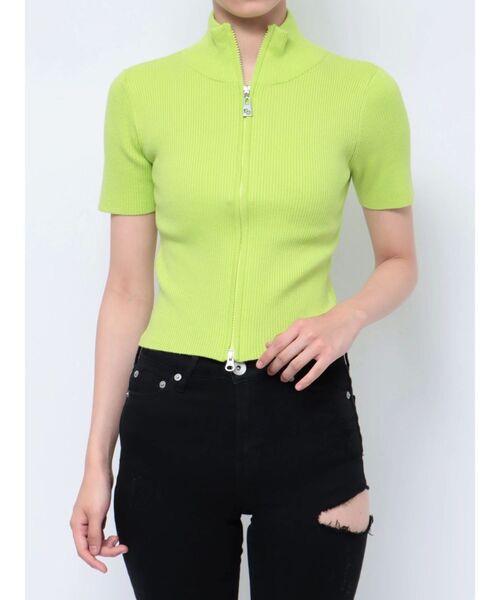 GYDA（ジェイダ）の「GGスライダーダブルファスナーニットトップス（ニット/セーター・レディース・ブラック/オフホワイト/ライトグリーン・FREE）」の3枚目の写真