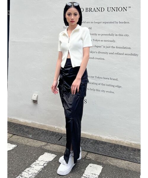 GYDA（ジェイダ）の「GGスライダーダブルファスナーニットトップス（ニット/セーター・レディース・ブラック/オフホワイト/ライトグリーン・FREE）」の4枚目の写真