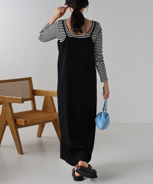 amini(アミニ)の「デザインネックキャミワンピース(Tシャツ/カットソー・レディース・ブラック/ベージュ/オリーブ・MEDIUM)」の4枚目の写真