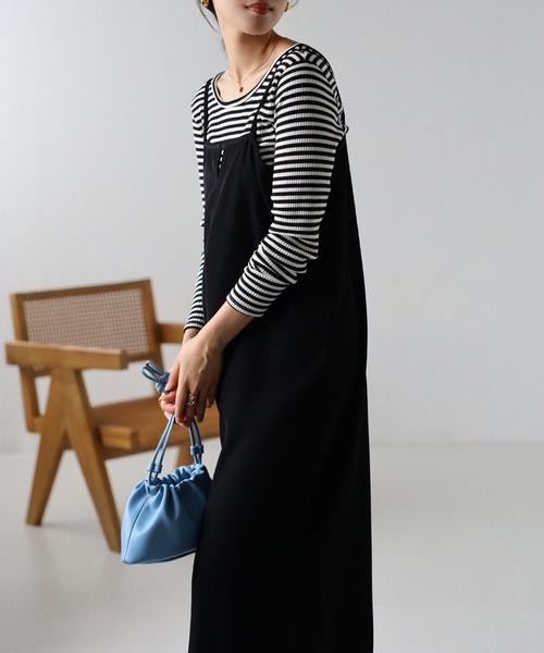 amini(アミニ)の「デザインネックキャミワンピース(Tシャツ/カットソー・レディース・ブラック/ベージュ/オリーブ・MEDIUM)」の9枚目の写真
