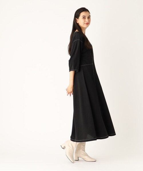 ★美品★オペークドットクリップ 黒 パフスリーブロングワンピース OPAQUE.CLIP / オペーク ドット クリップ （レディース