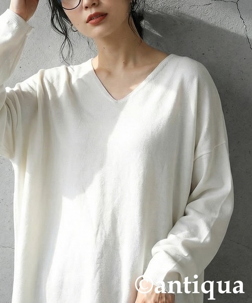 antiqua（アンティカ）の「長袖 無地 ハイゲージニット（ニット/セーター・レディース・レッド/ブルー/杢グレー/マスタード/グリーン/アイボリー/ベージュ系その他/コバルトブルー/ブラック/ネイビー系1/ピンク系その他2/ピンク系その他3/ピンク系その他4/レッド系その他2/レッド系その他3/ネイビー系/ベージュ系その他2/ベージュ系その他3/ブルー系その他2/ブルー系その他3/イエロー系その他2/イエロー系その他3/ホワイト系その他2/ホワイト系その他3/ブラック系その他2/ブラック系その他3/グレー系その他2/グレー系その他3/ブルー系その他/イエロー系その他/ピンク系その他/レッド系その他/オートミール/ホワイト系その他/ブラック系その他/グレー系その他/モスグリーン・FREE）」の4枚目の写真