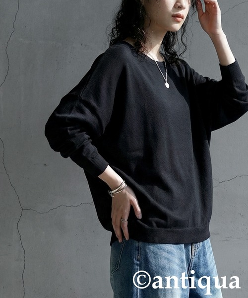OBSIDIANオブシディアン ハイゲージウール ニットフーディー　サイズ L黒 セール】ハイゲージニット（ニット/セーター）｜antiqua（アンティカ