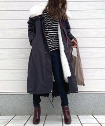 Q | フーディーボアドッキング モッズコート(モッズコート)